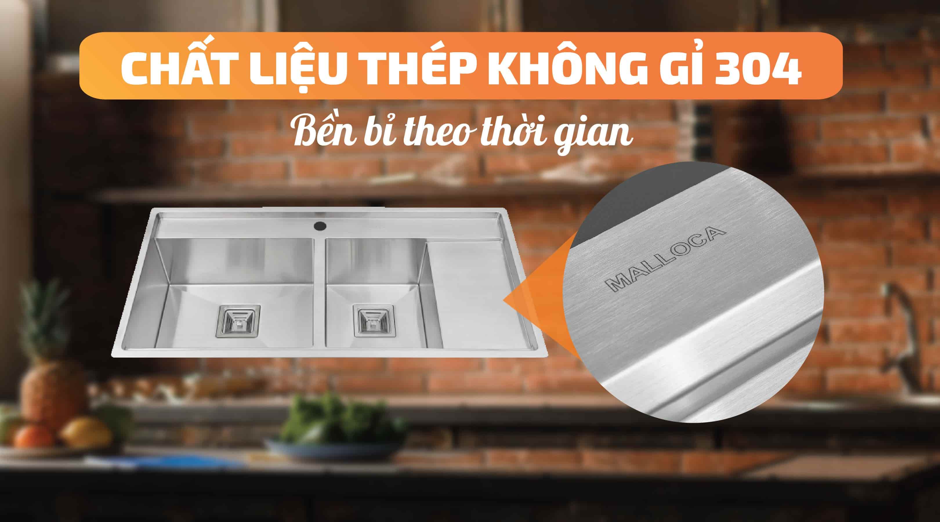 Chậu rửa chén Mallocs MS 6306T - Chất liệu thép không gỉ